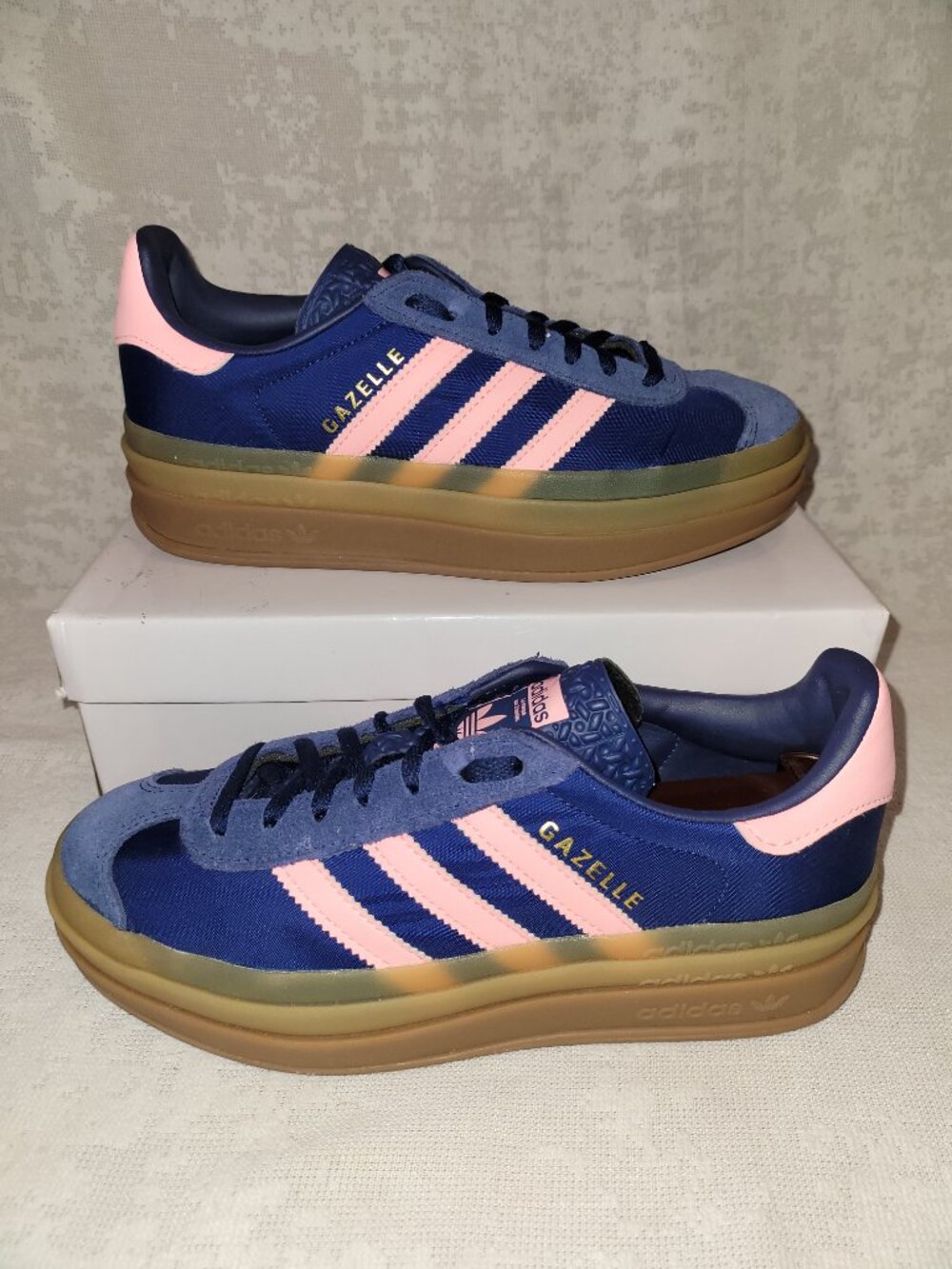 ADIDAS 6.5 Gazelle Bold PINK & NAVY Platform Shoe 3 Stripe Platform Sneakers